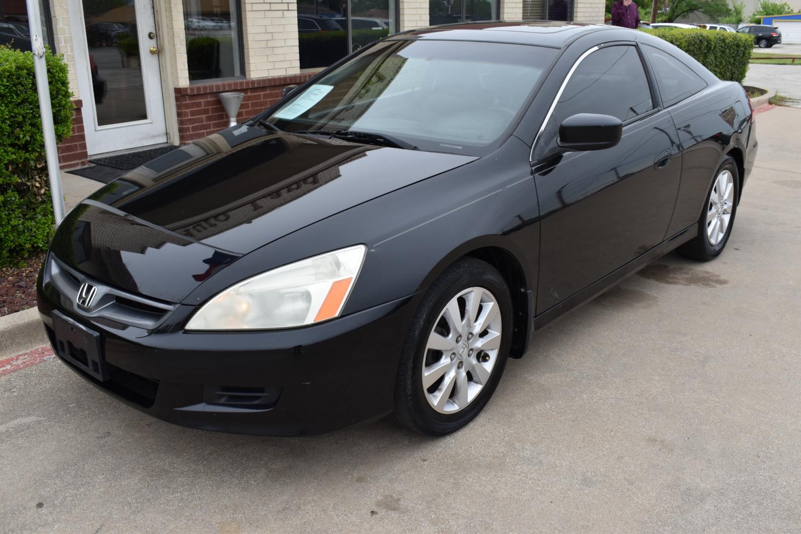 2006 Black /Black Honda Accord EX V-6 Coupe AT w/ XM Radio (1HGCM82626A) with an 3.0L V6 SOHC 24V engine, 5-Speed Automatic Overdrive transmission, located at 5925 E. BELKNAP ST., HALTOM CITY, TX, 76117, (817) 834-4222, 32.803799, -97.259003 - Purchasing a 2006 Honda Accord EX V-6 Coupe AT with XM Radio offers several compelling reasons: Reliability: Honda is renowned for building reliable vehicles, and the 2006 Accord is no exception. It's known for its longevity and low maintenance costs, providing peace of mind for years to come. Pow - Photo#1